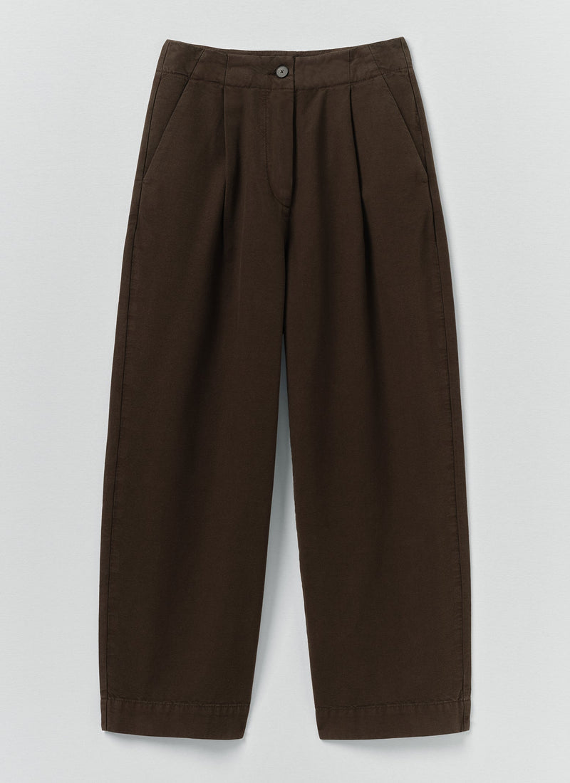 Pleat Front Garment Dyed Cotton Trousers | Black Walnut