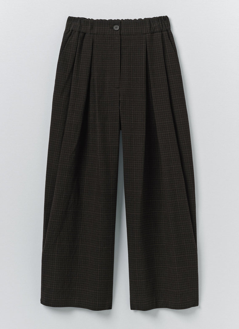 Carys Check Cotton Wool Wide Leg Trousers | Slate