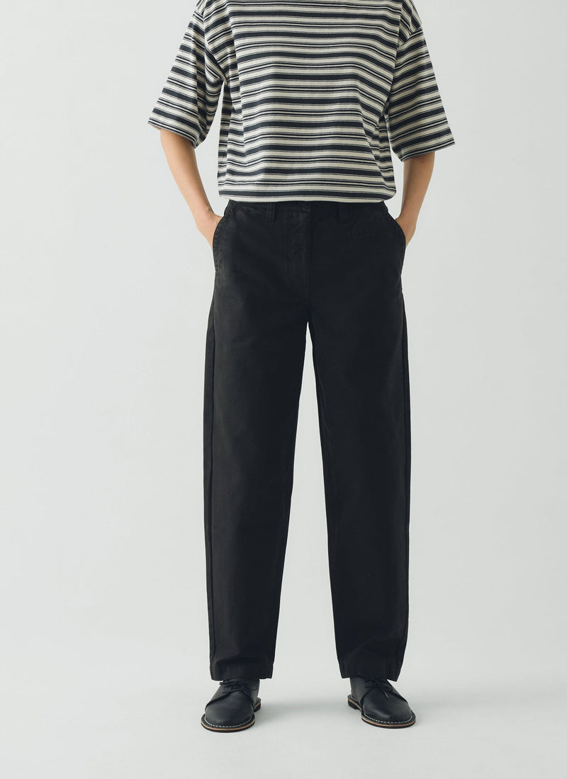 Garment Dyed Cotton Twill Trousers | Soft Black
