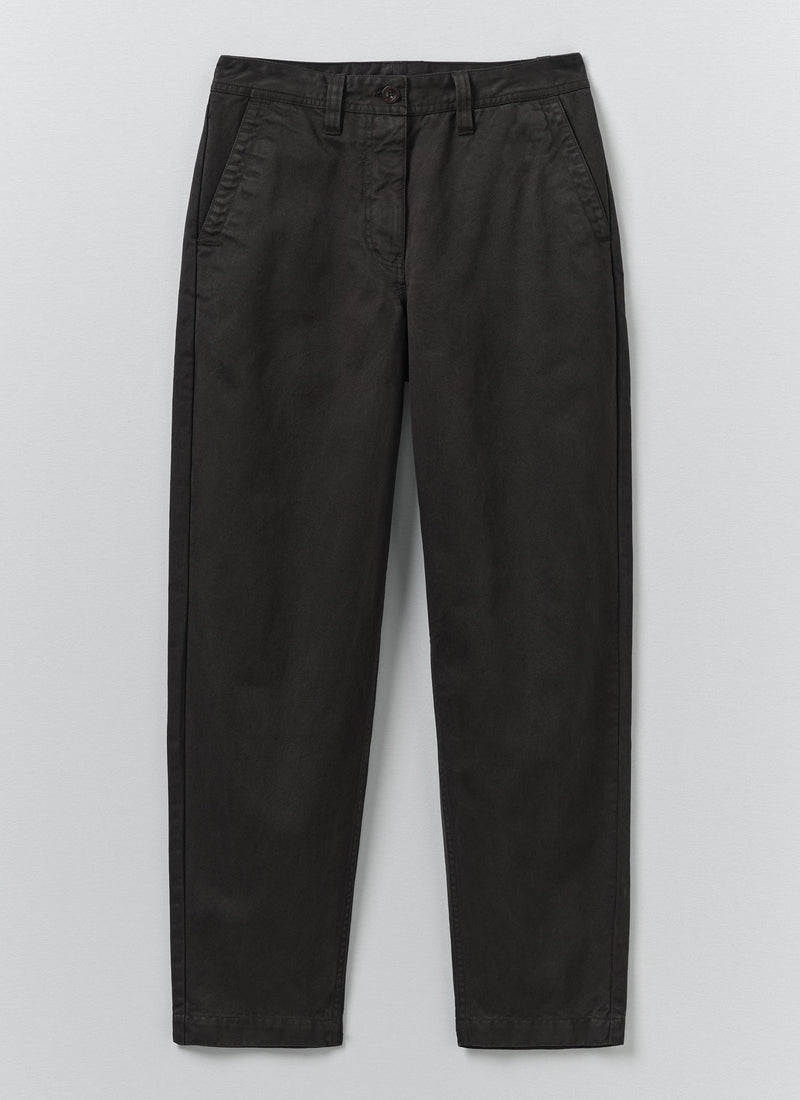Garment Dyed Cotton Twill Trousers | Soft Black