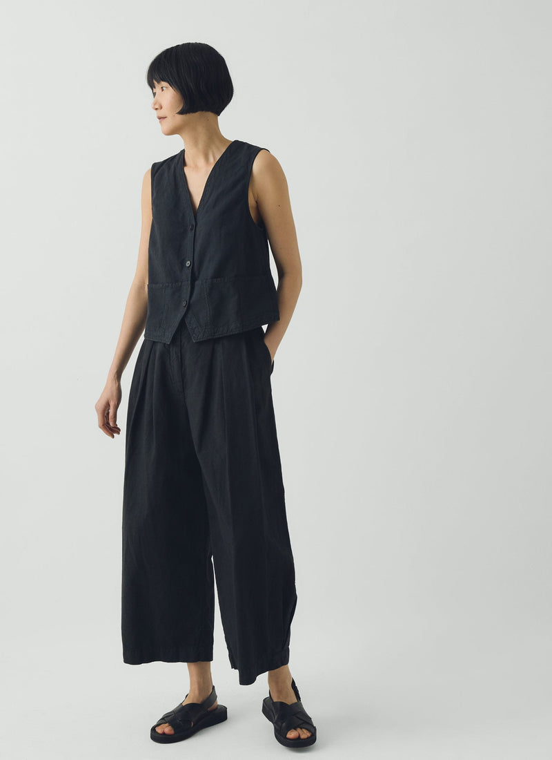 Carys Cotton Linen Canvas Wide Leg Trousers | Soft Black