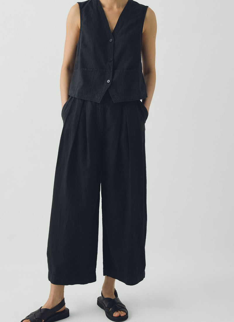 Carys Cotton Linen Canvas Wide Leg Trousers | Soft Black