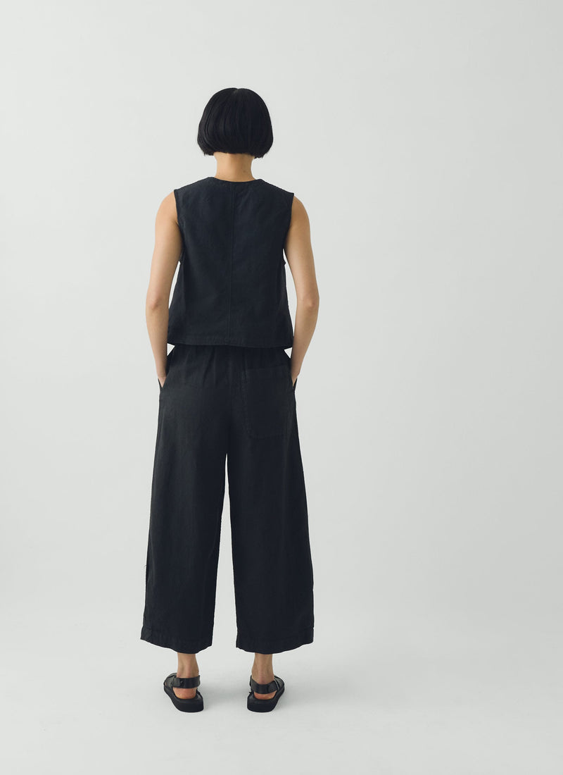Carys Cotton Linen Canvas Wide Leg Trousers | Soft Black