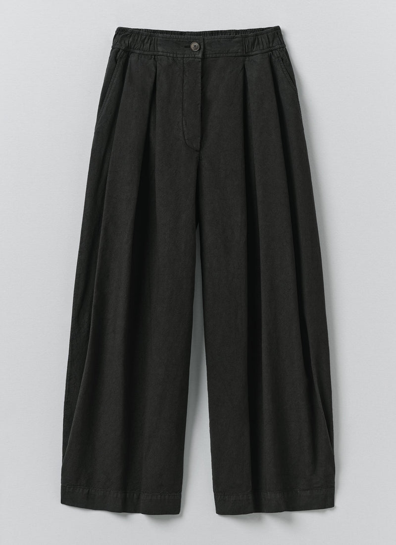 Carys Cotton Linen Canvas Wide Leg Trousers | Soft Black
