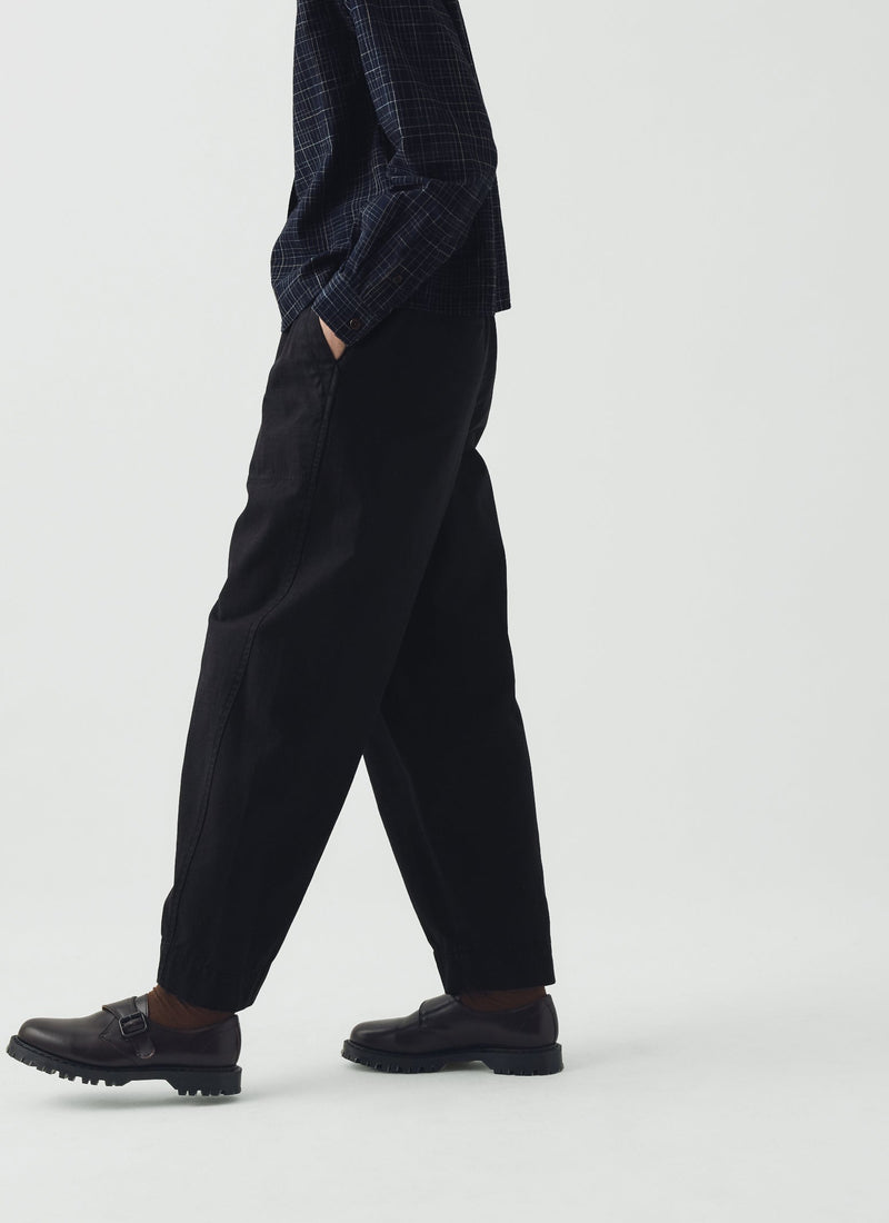 Cotton Twill Pull On Trousers | Blue Black