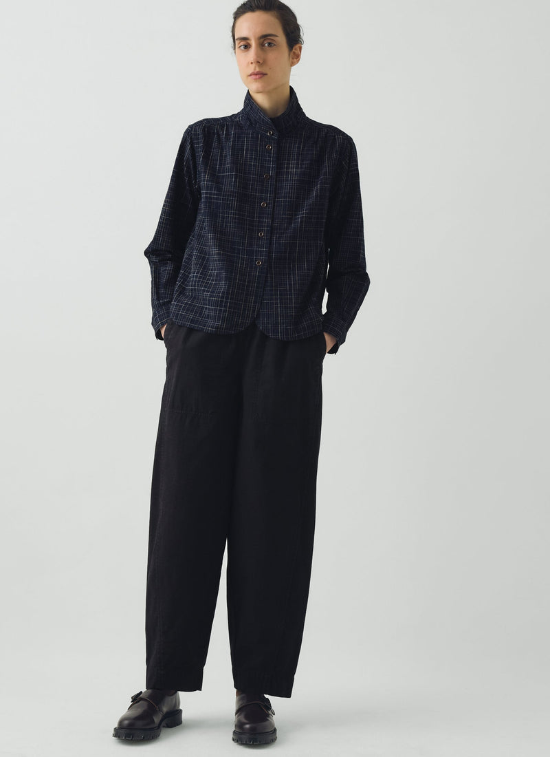 Cotton Twill Pull On Trousers | Blue Black