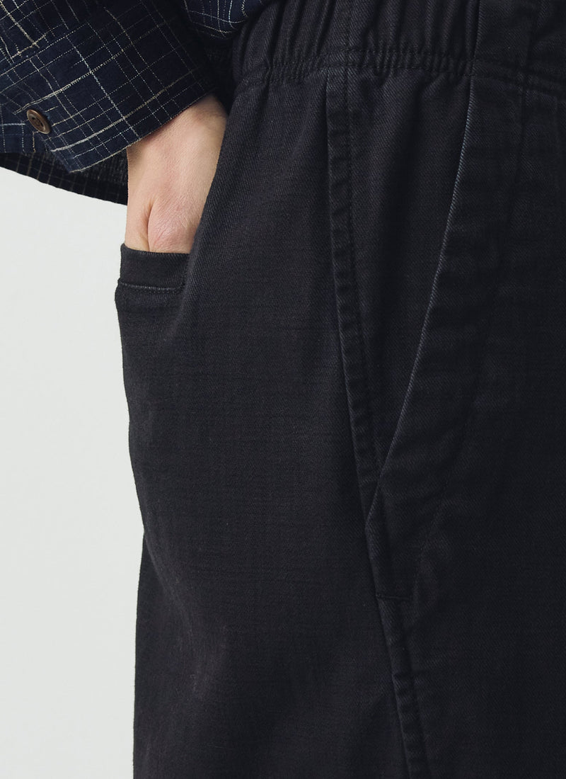 Cotton Twill Pull On Trousers | Blue Black