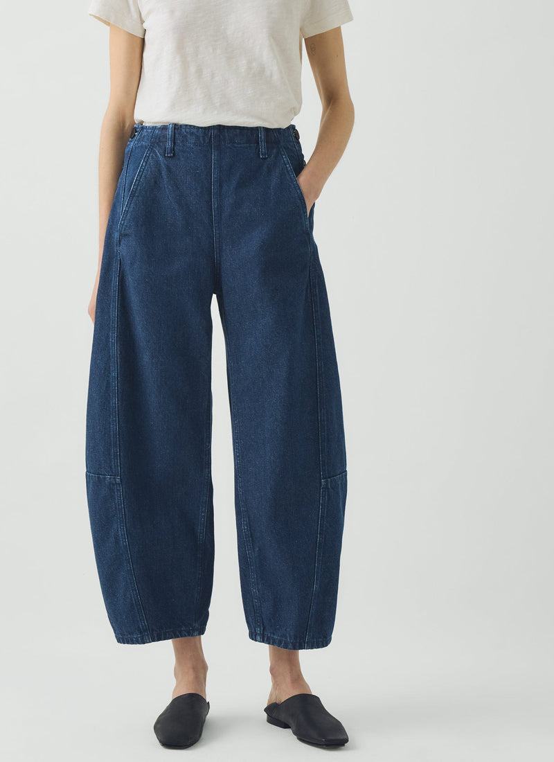 Twisted Seam Cotton Linen Denim Trousers | Indigo