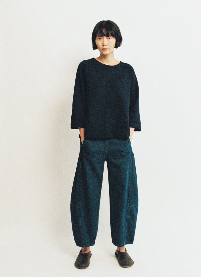 Twisted Seam Cotton Linen Denim Trousers | Indigo