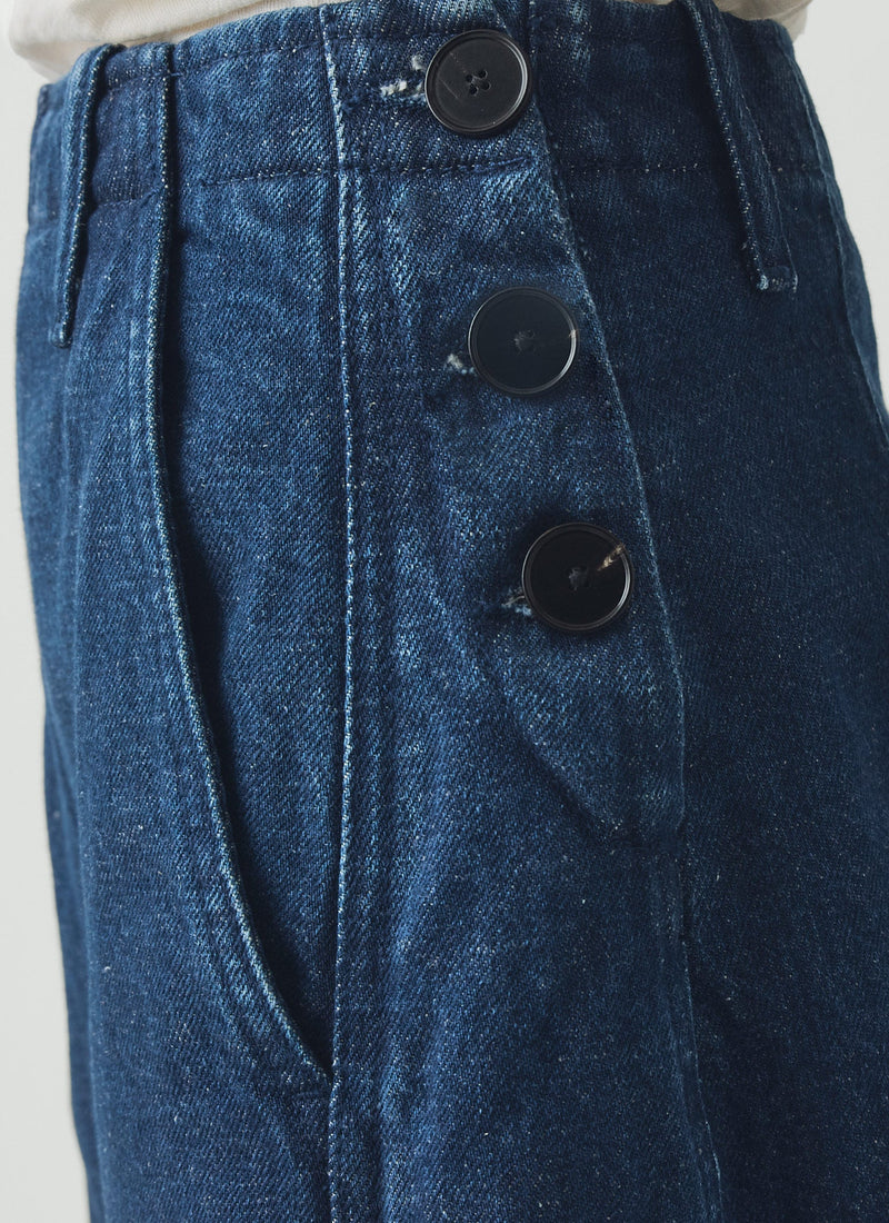 Twisted Seam Cotton Linen Denim Trousers | Indigo