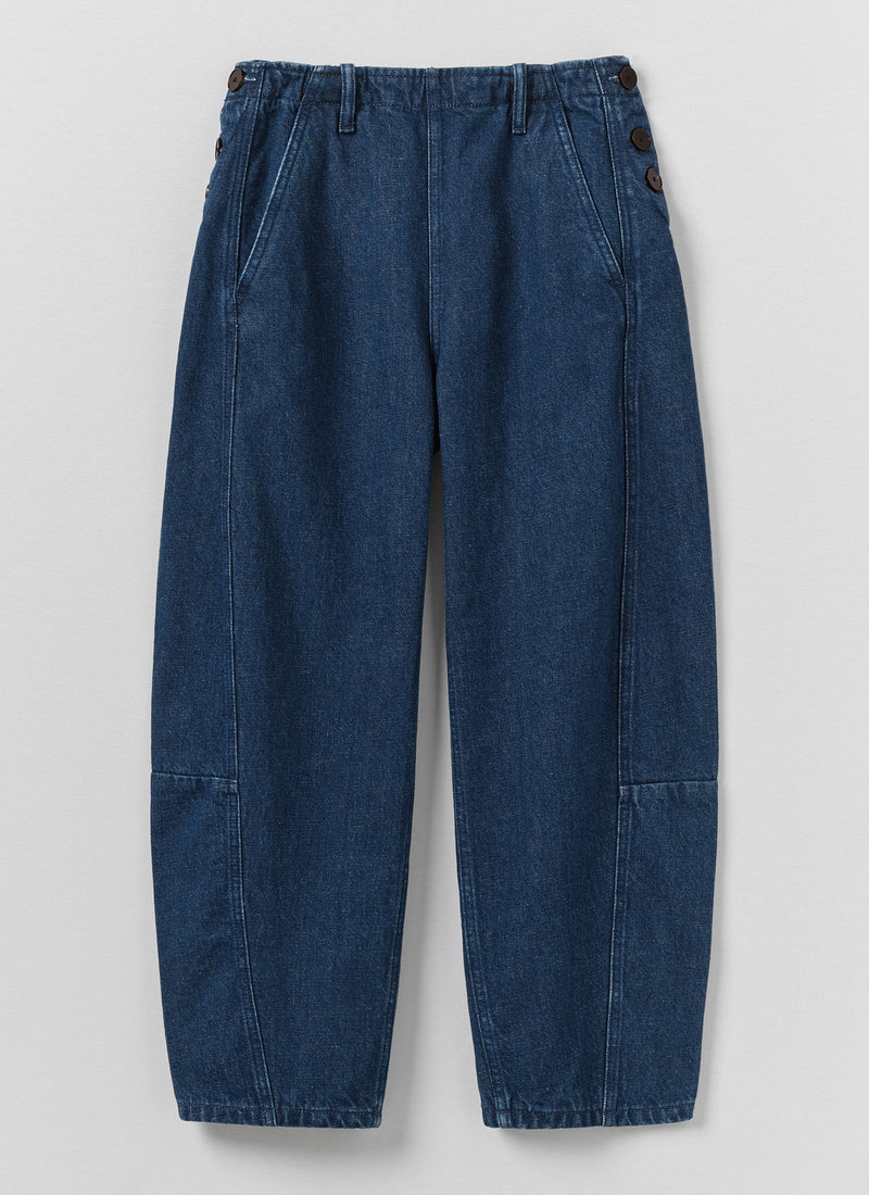 Twisted Seam Cotton Linen Denim Trousers | Indigo
