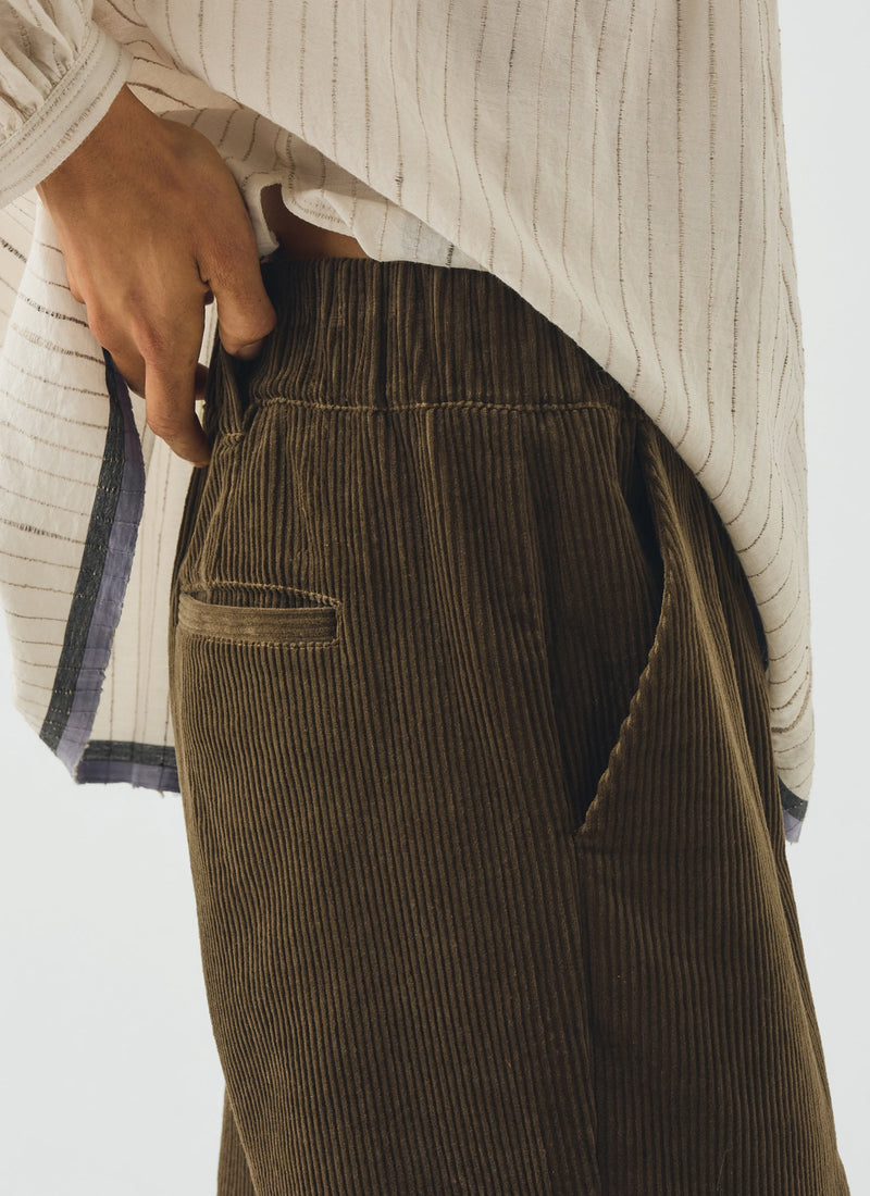 Gabi Cord Pull On Trousers | Bronze Green