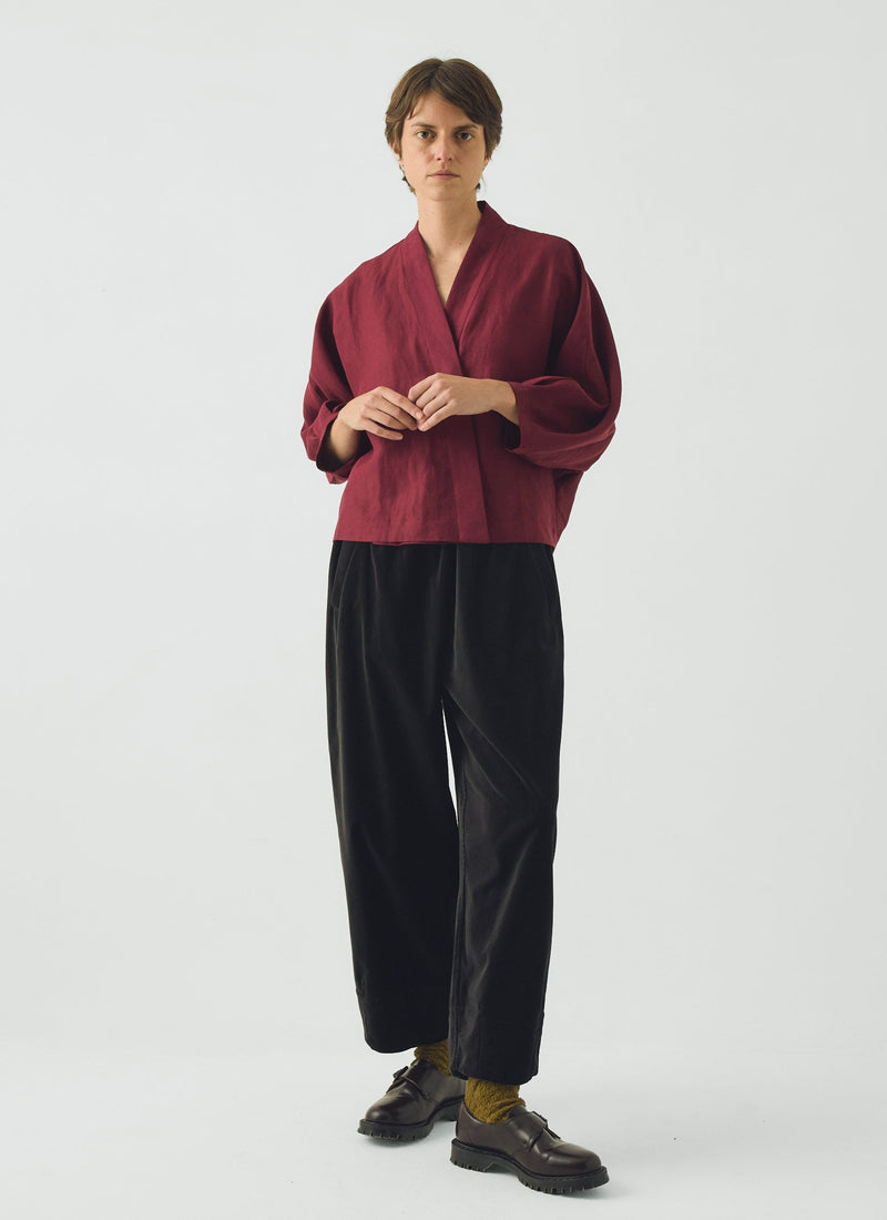 Cotton Velvet Pull On Trousers | Brown Slate