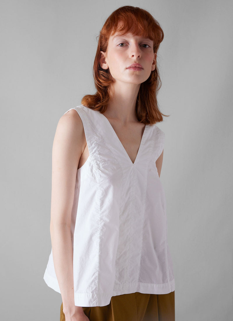 V-Neck Cotton Poplin Top | Paper White