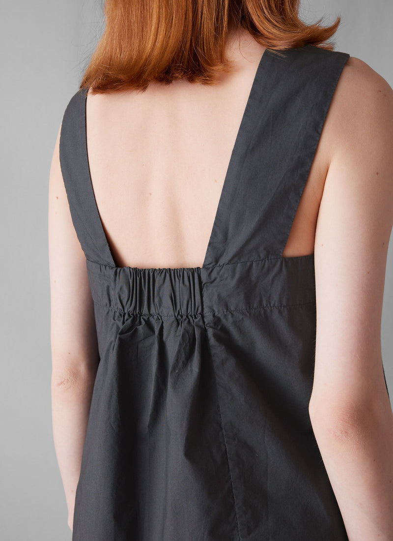 V-Neck Cotton Poplin Top | Slate Navy