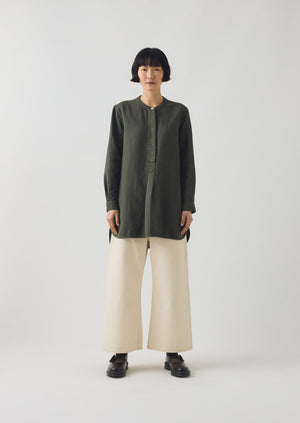 Elena Cotton Linen Tunic Shirt | Dusted Khaki