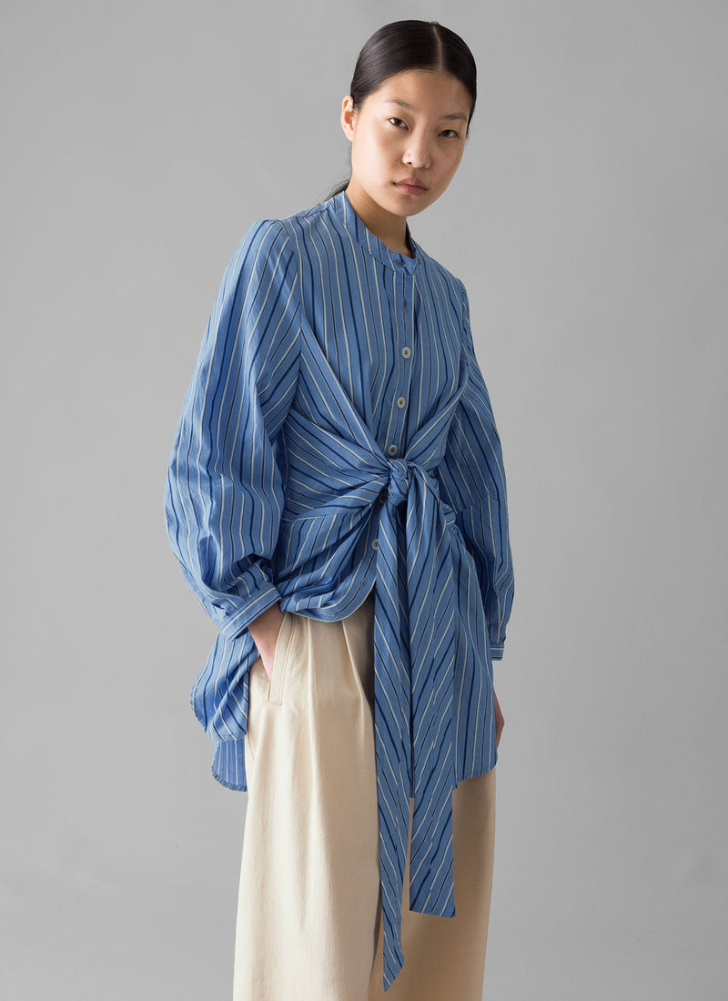 Stripe Poplin Wrap Front Shirt | Sodalite Blue