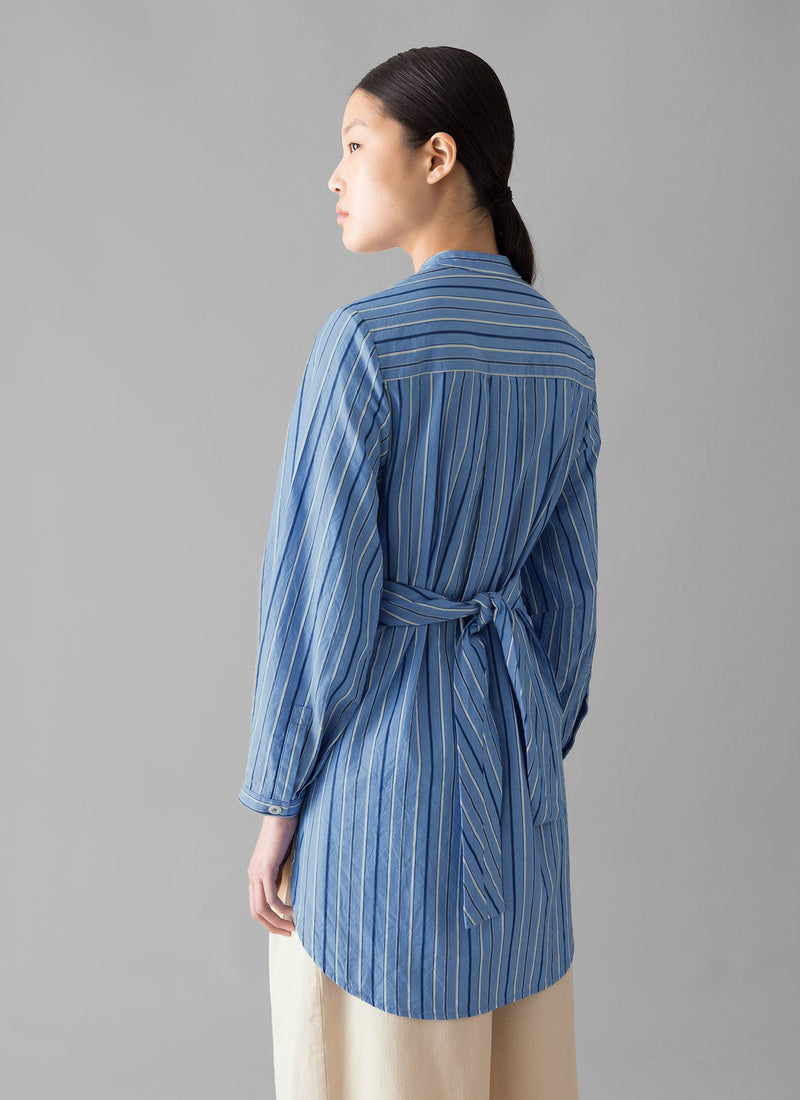 Stripe Poplin Wrap Front Shirt | Sodalite Blue