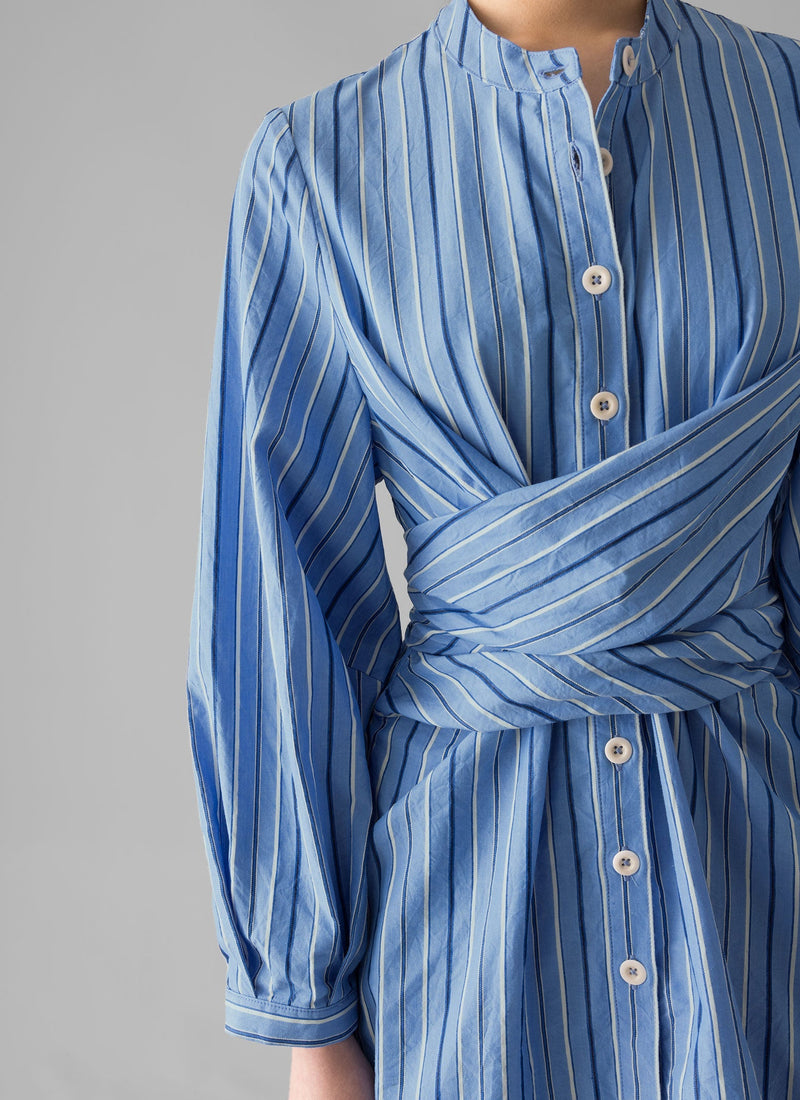 Stripe Poplin Wrap Front Shirt | Sodalite Blue