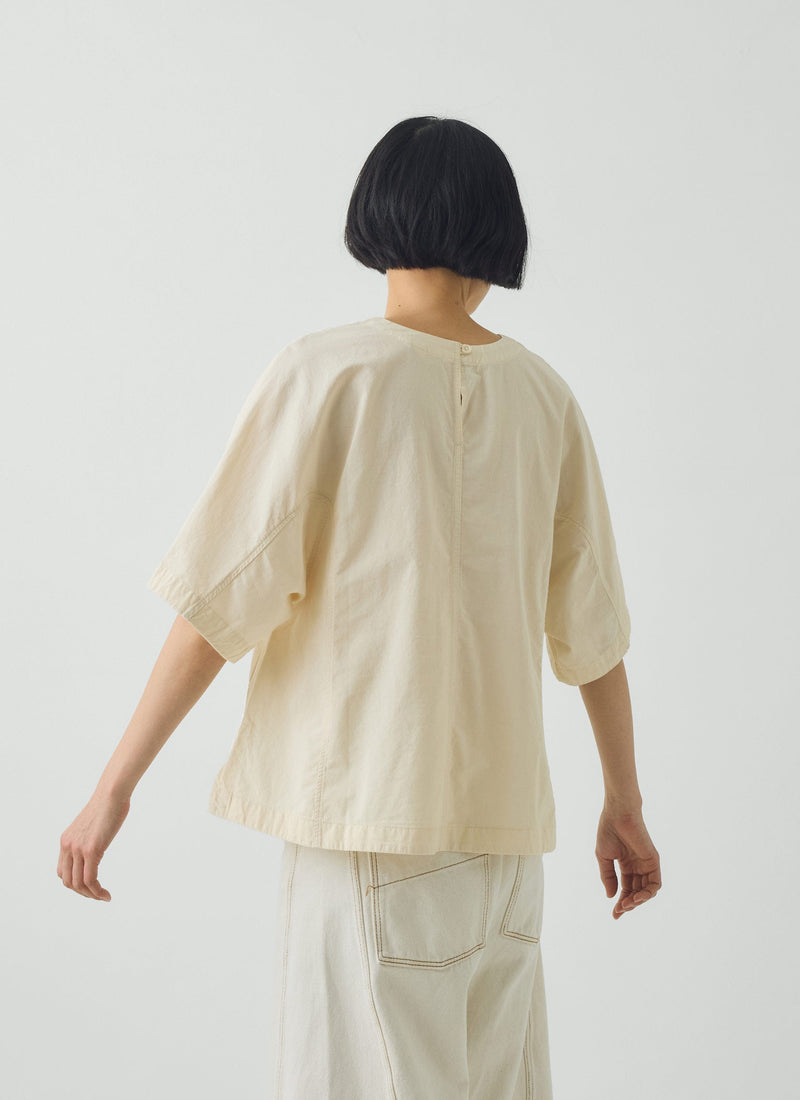 Textured Cotton Poplin V-Neck Top | Ecru