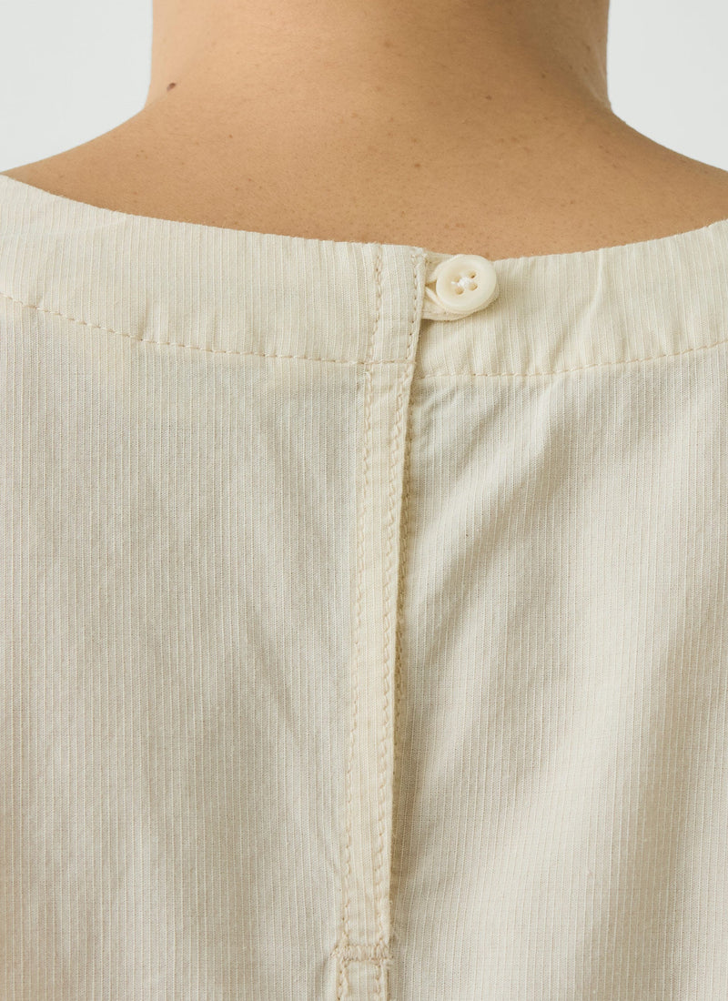 Textured Cotton Poplin V-Neck Top | Ecru