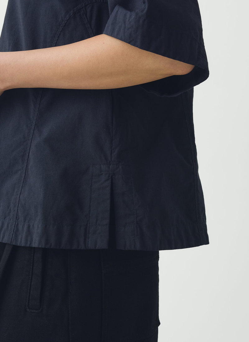 Textured Cotton Poplin V-Neck Top | Ink
