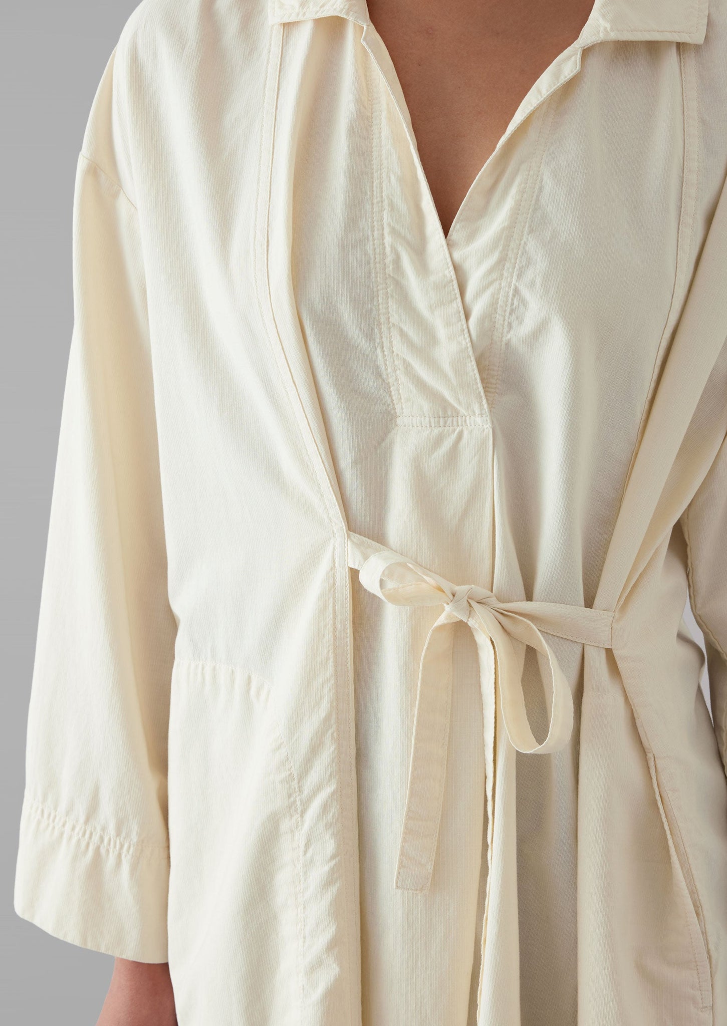 Textured Cotton Poplin Wrap Shirt | Ecru