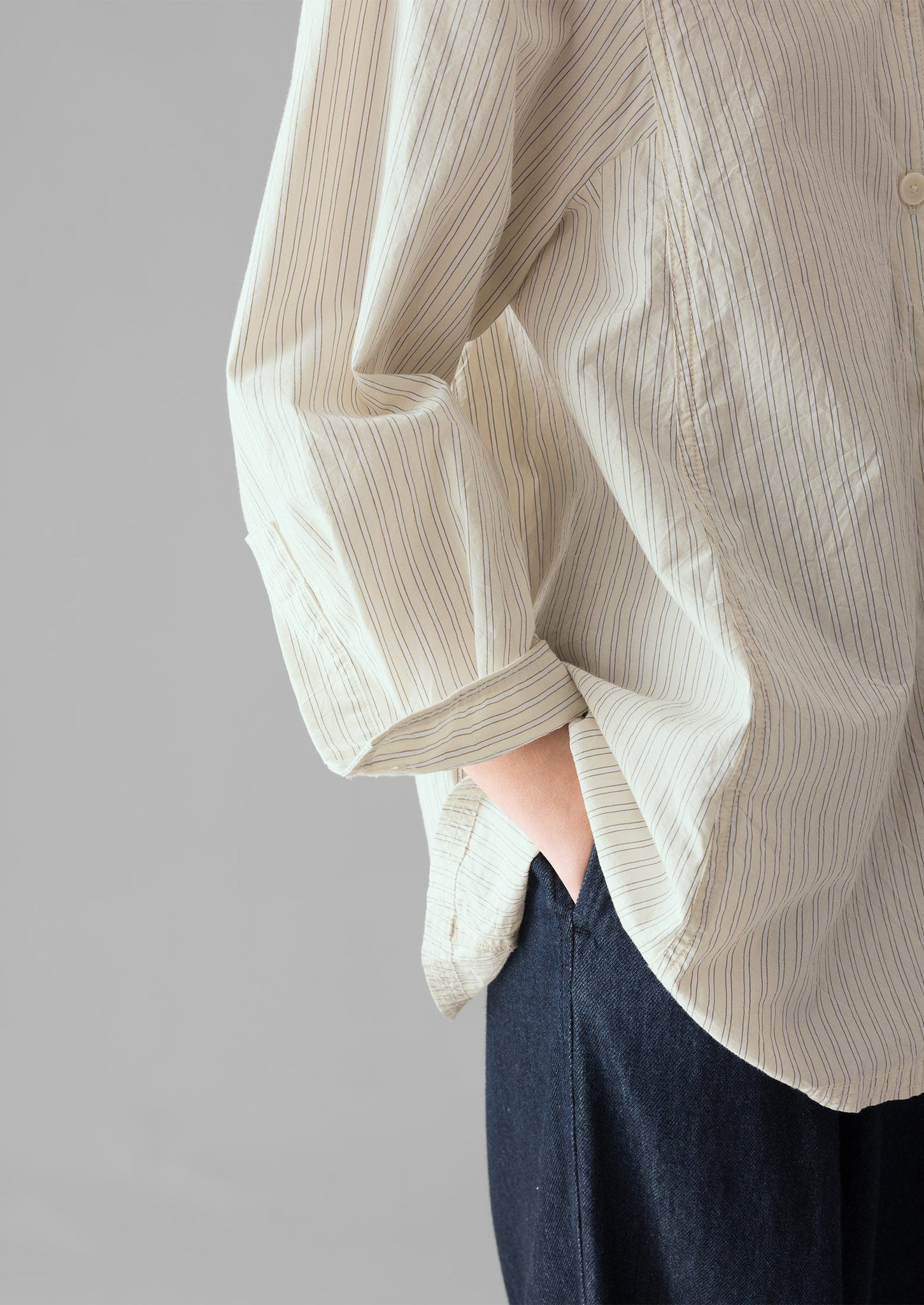 Dash Stripe Cotton Shirt | Ivory/Golden Olive