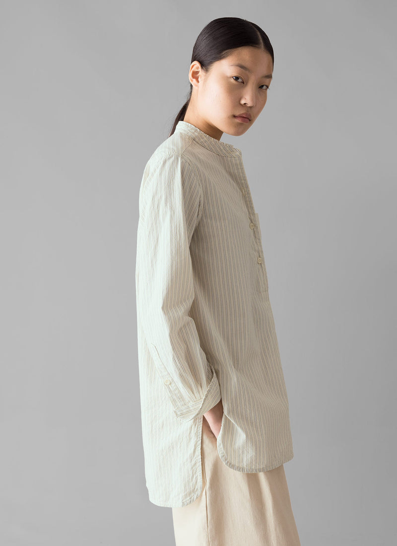 Taro Stripe Cotton Poplin Shirt | Ivory/Golden Olive
