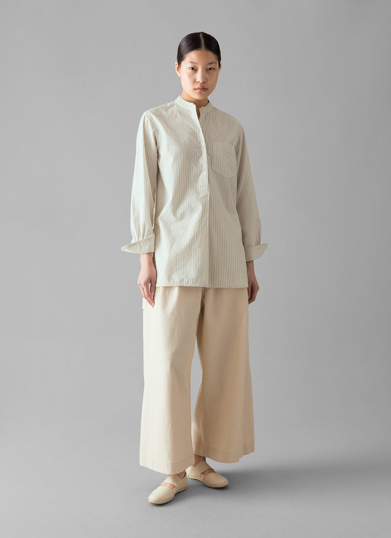 Taro Stripe Cotton Poplin Shirt | Ivory/Golden Olive