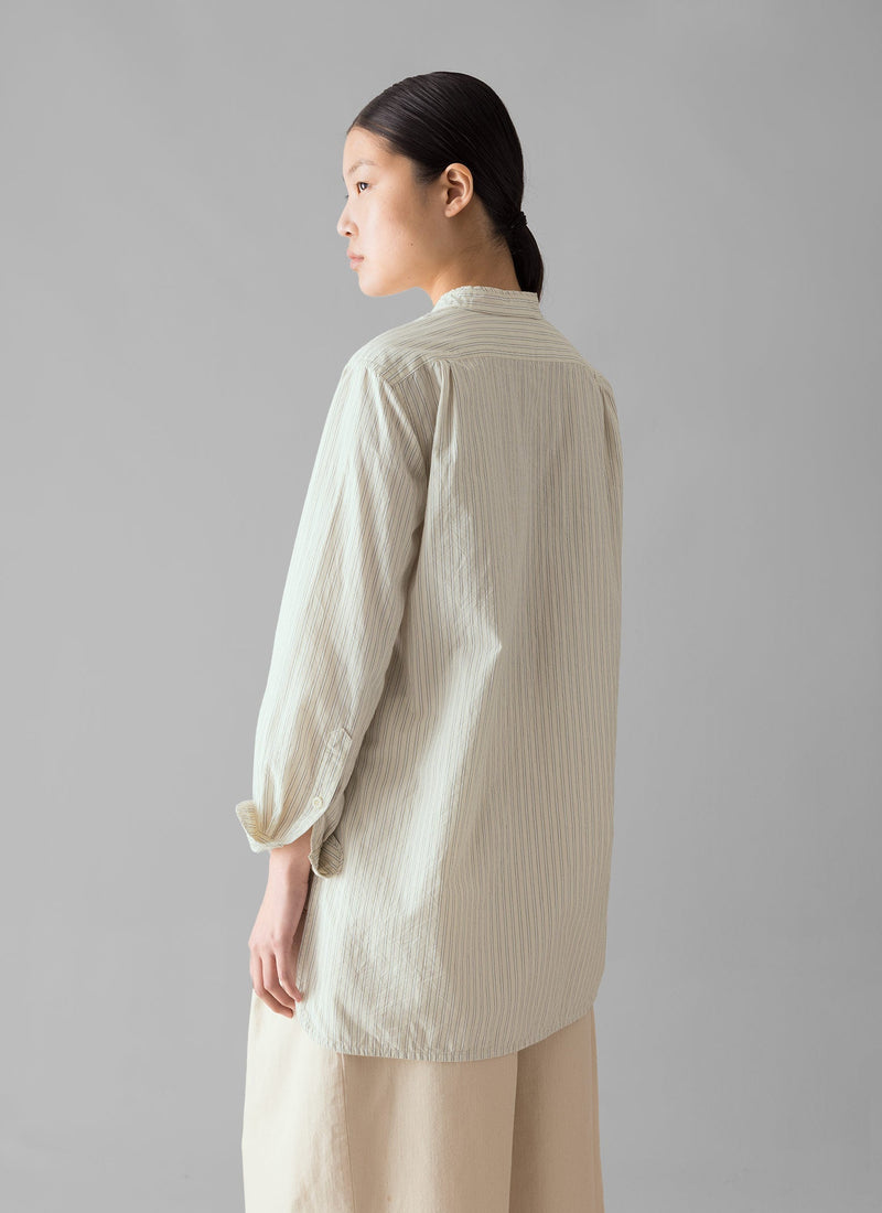 Taro Stripe Cotton Poplin Shirt | Ivory/Golden Olive