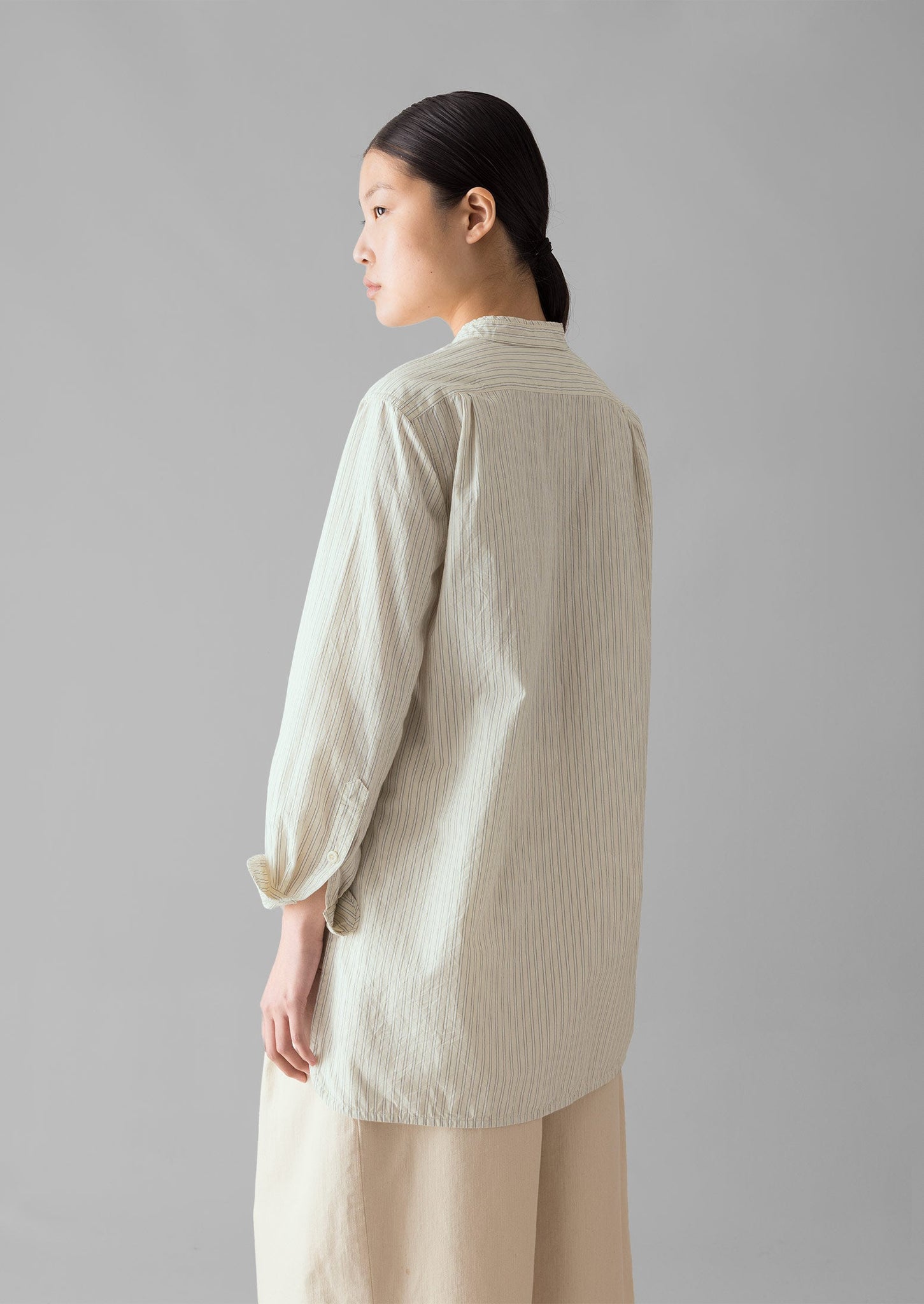 Taro Stripe Cotton Poplin Shirt | Ivory/Golden Olive