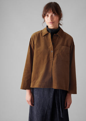 Patch Pocket Organic Needlecord Shirt | Brown Anise