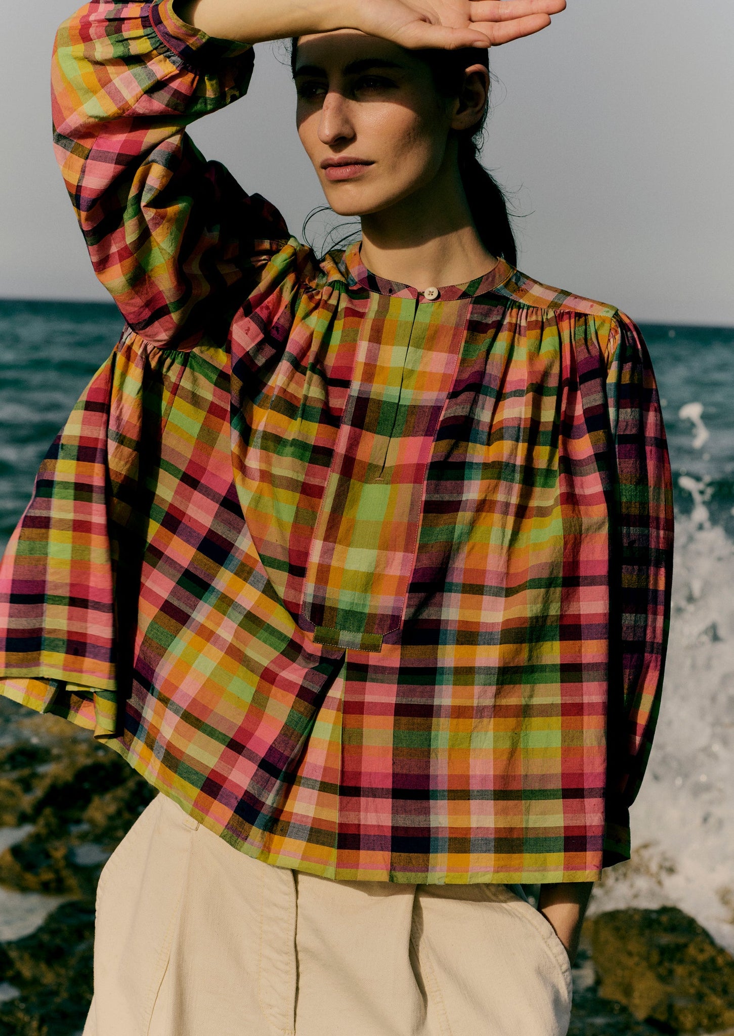 Check Hand Woven Mulmul Shirt | Bright/Multi