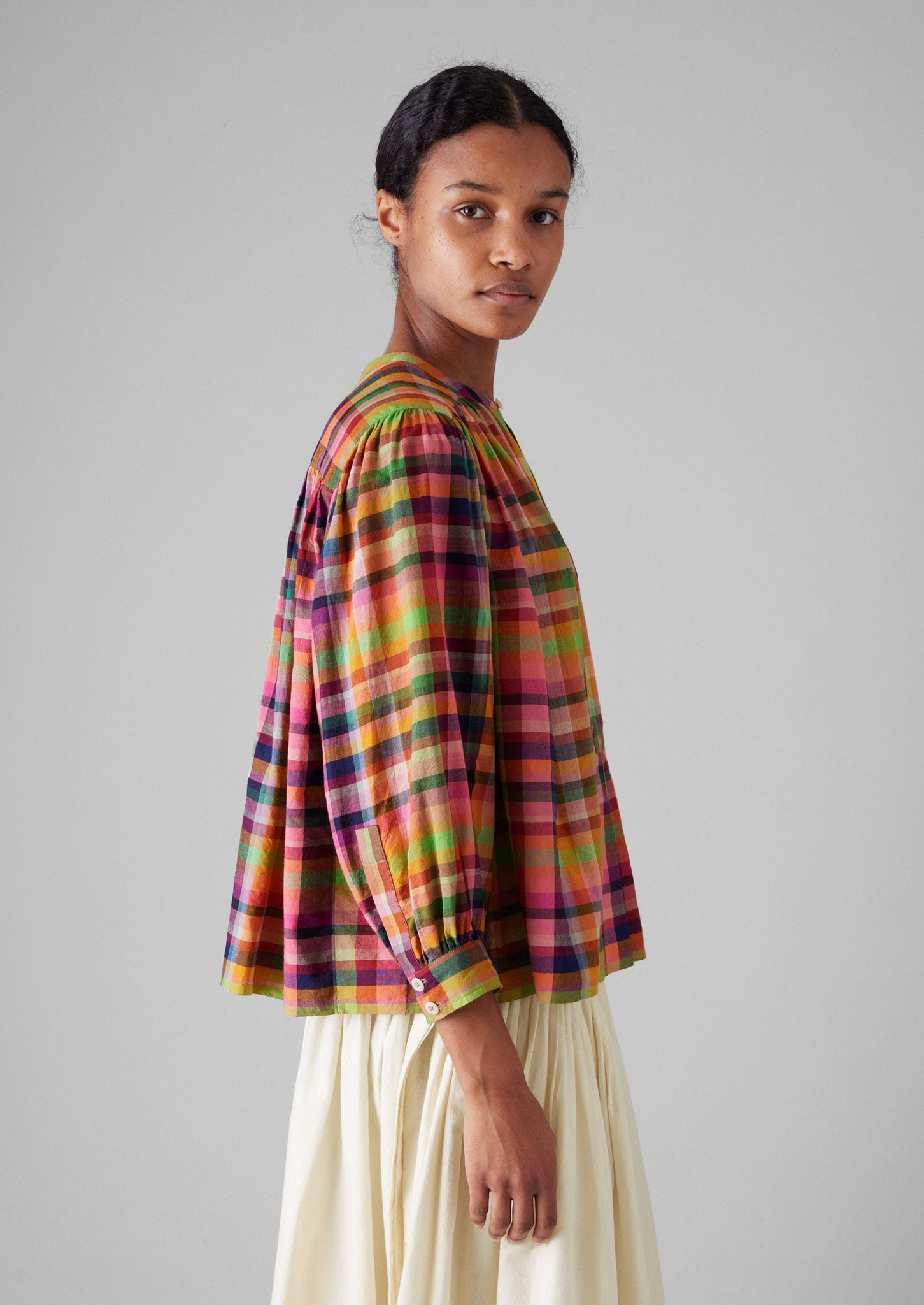 Check Hand Woven Mulmul Shirt | Bright/Multi
