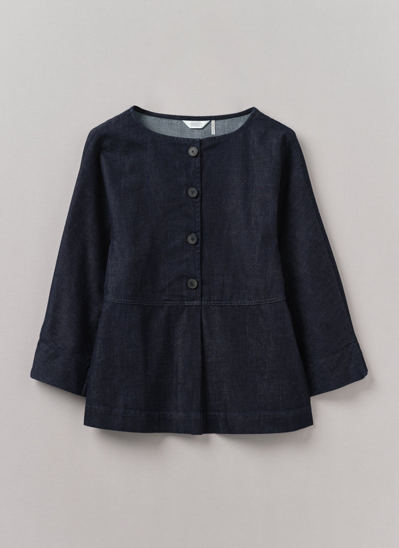 Half Placket Cotton Denim Smock | Indigo