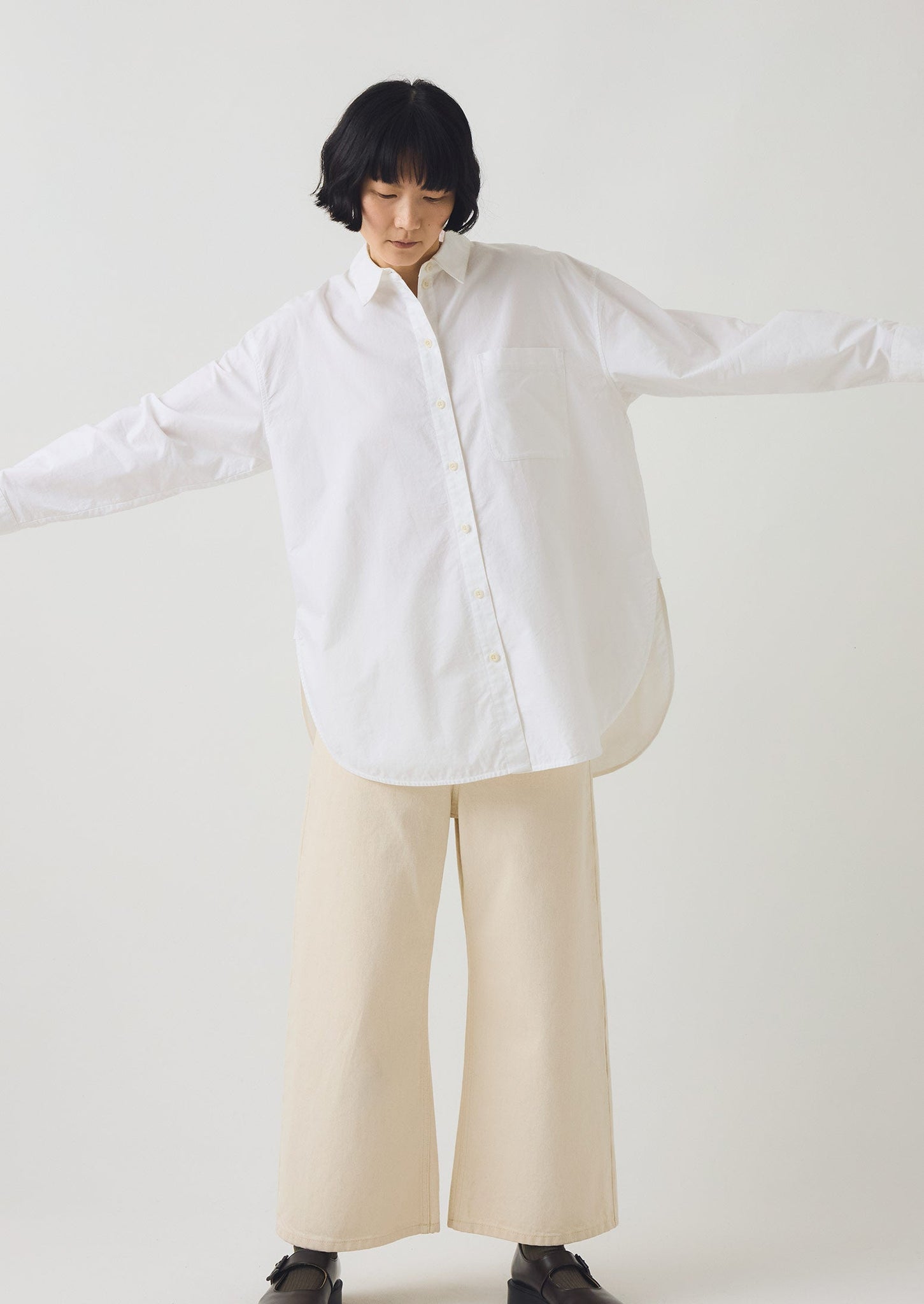 Cotton Oxford Oversized Long Shirt | White