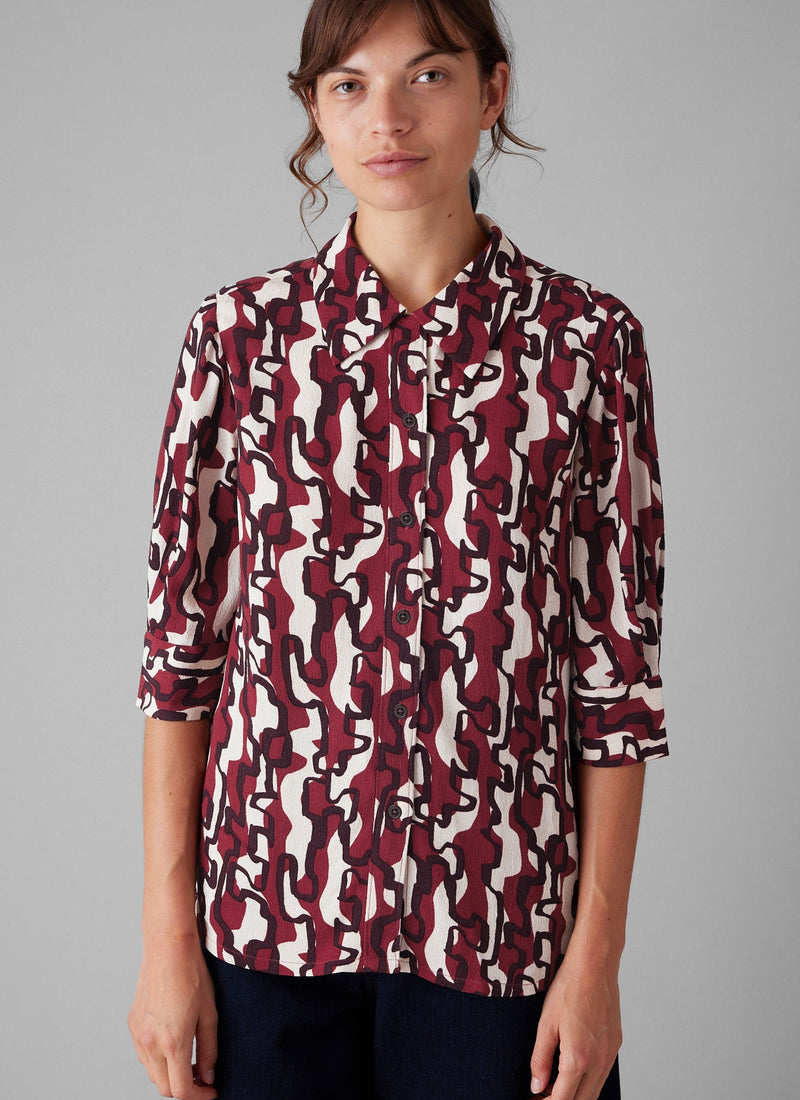 Gia Ribbon Print Shirt | Ecru/Garnet