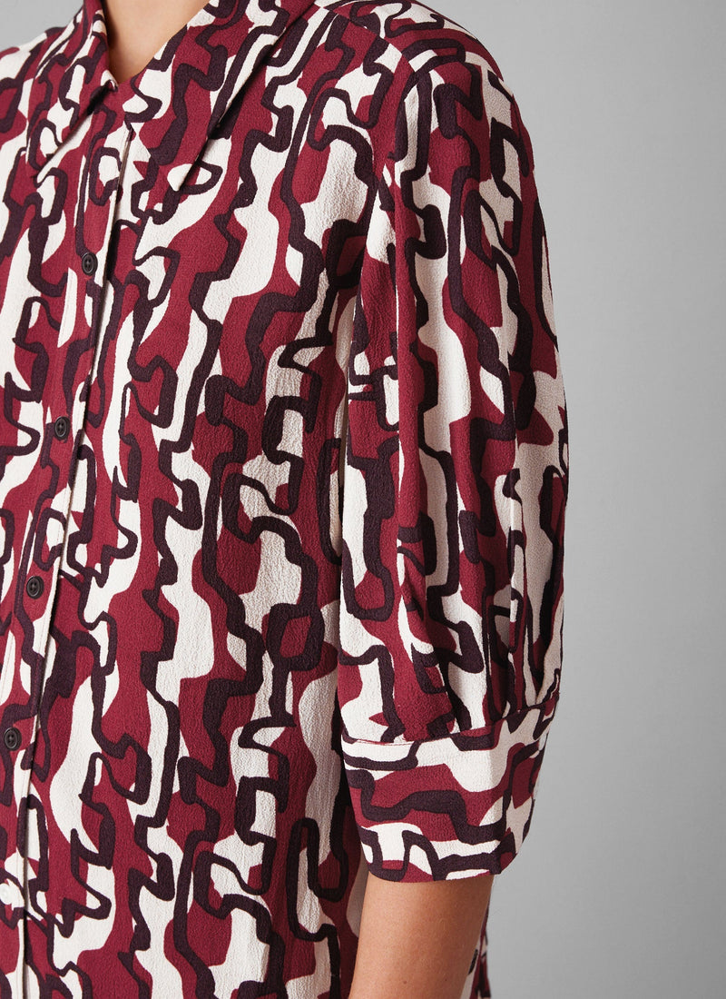 Gia Ribbon Print Shirt | Ecru/Garnet