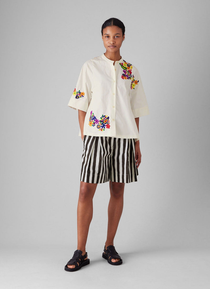 Floral Embroidered Cotton Poplin Shirt | Multi