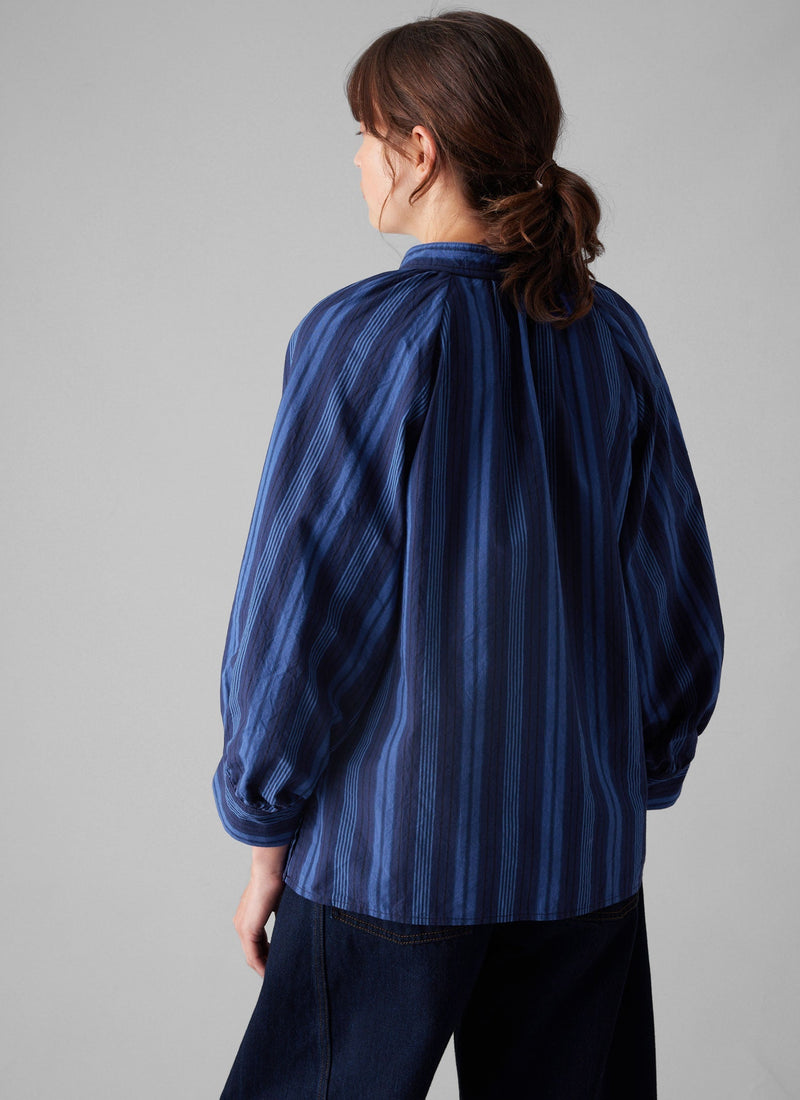 Catrin Cotton Stripe Raglan Shirt | Royal Blue