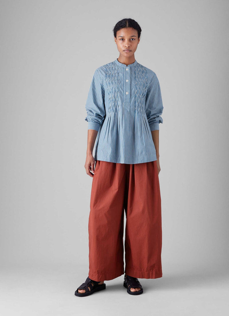 Dash Stripe Pintuck Shirt | Chambray Blue