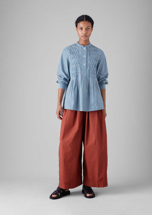 Dash Stripe Pintuck Shirt | Chambray Blue