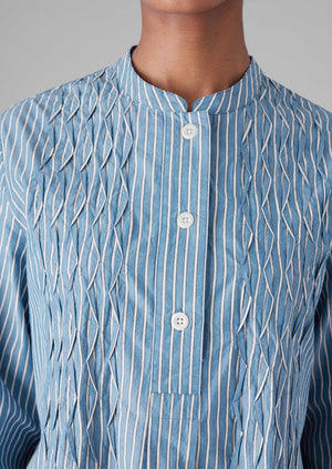 Dash Stripe Pintuck Shirt | Chambray Blue