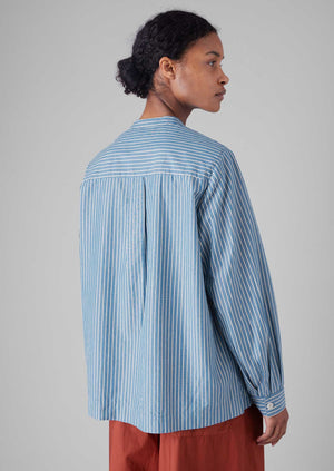 Dash Stripe Pintuck Shirt | Chambray Blue