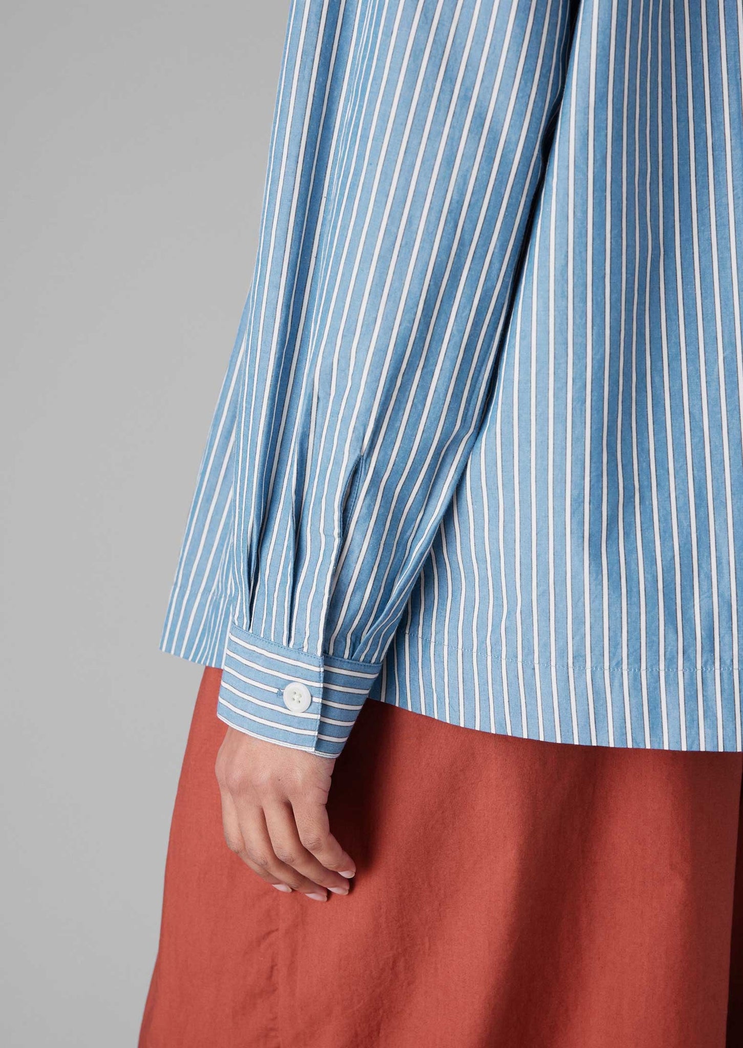 Dash Stripe Pintuck Shirt | Chambray Blue