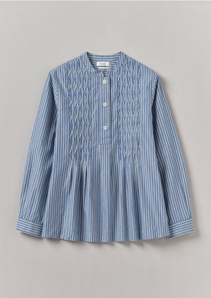 Dash Stripe Pintuck Shirt | Chambray Blue