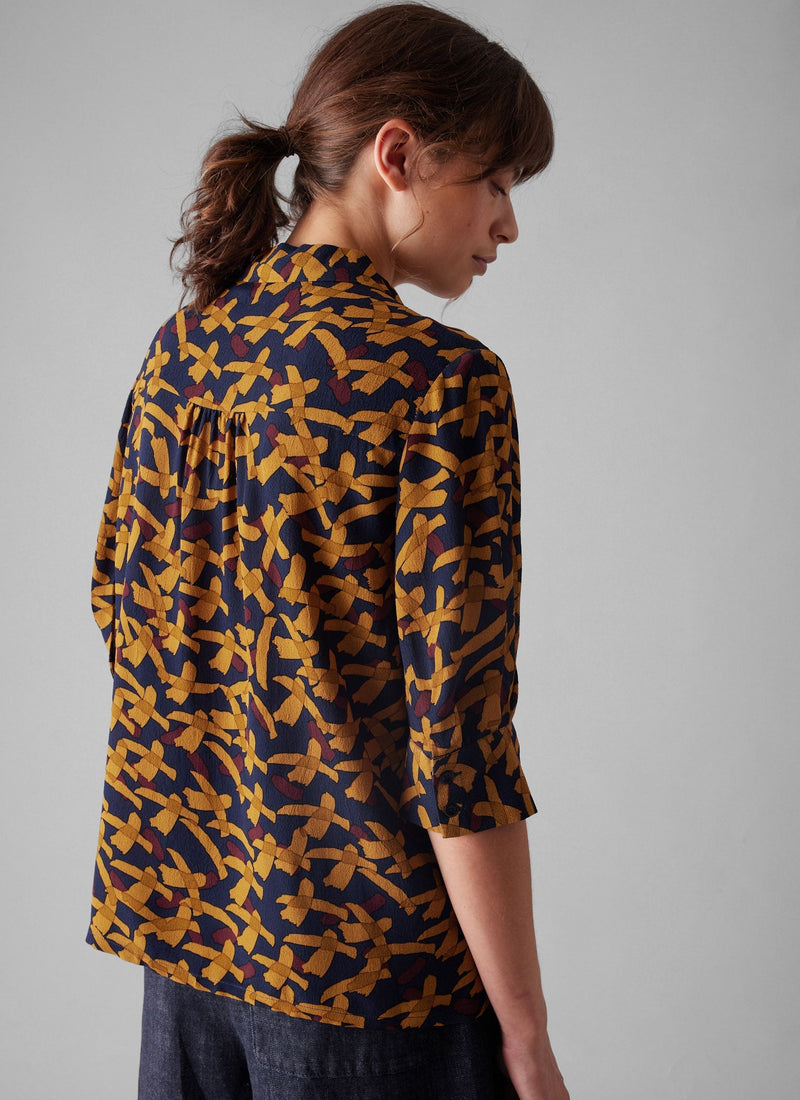 Gia Washi Print Shirt | Deep Blue/Marigold