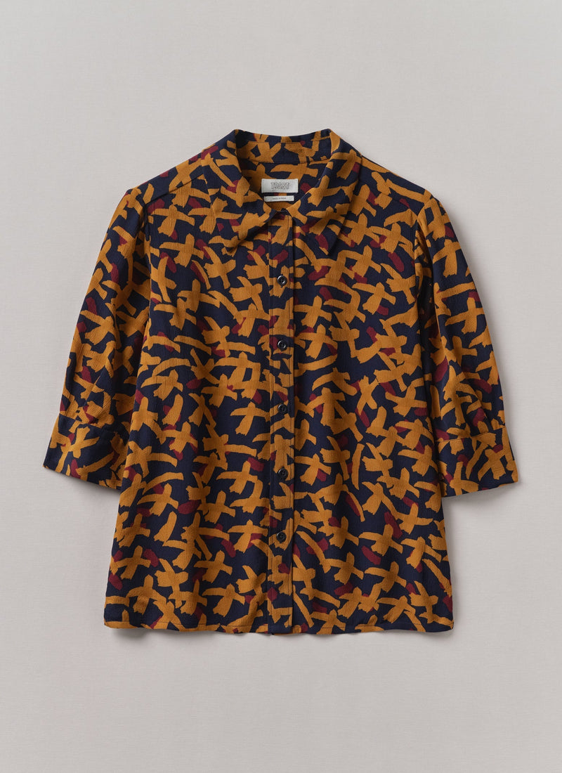 Gia Washi Print Shirt | Deep Blue/Marigold