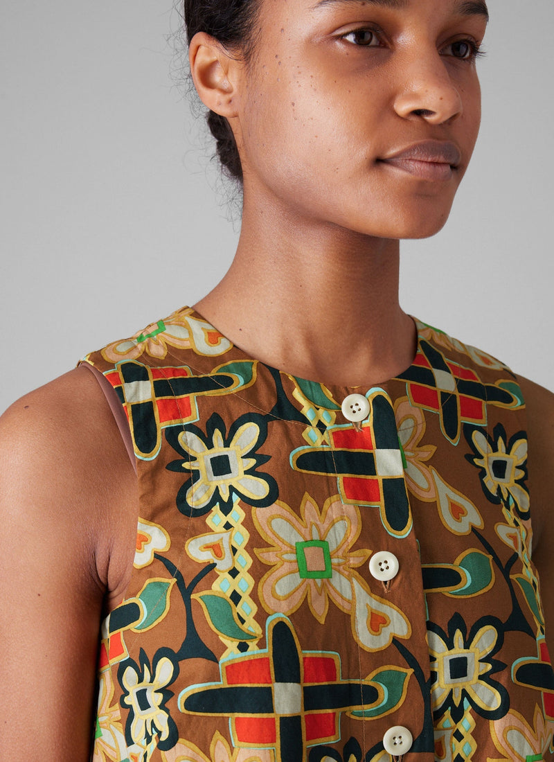 Folk Collage Print Poplin Top | Multi